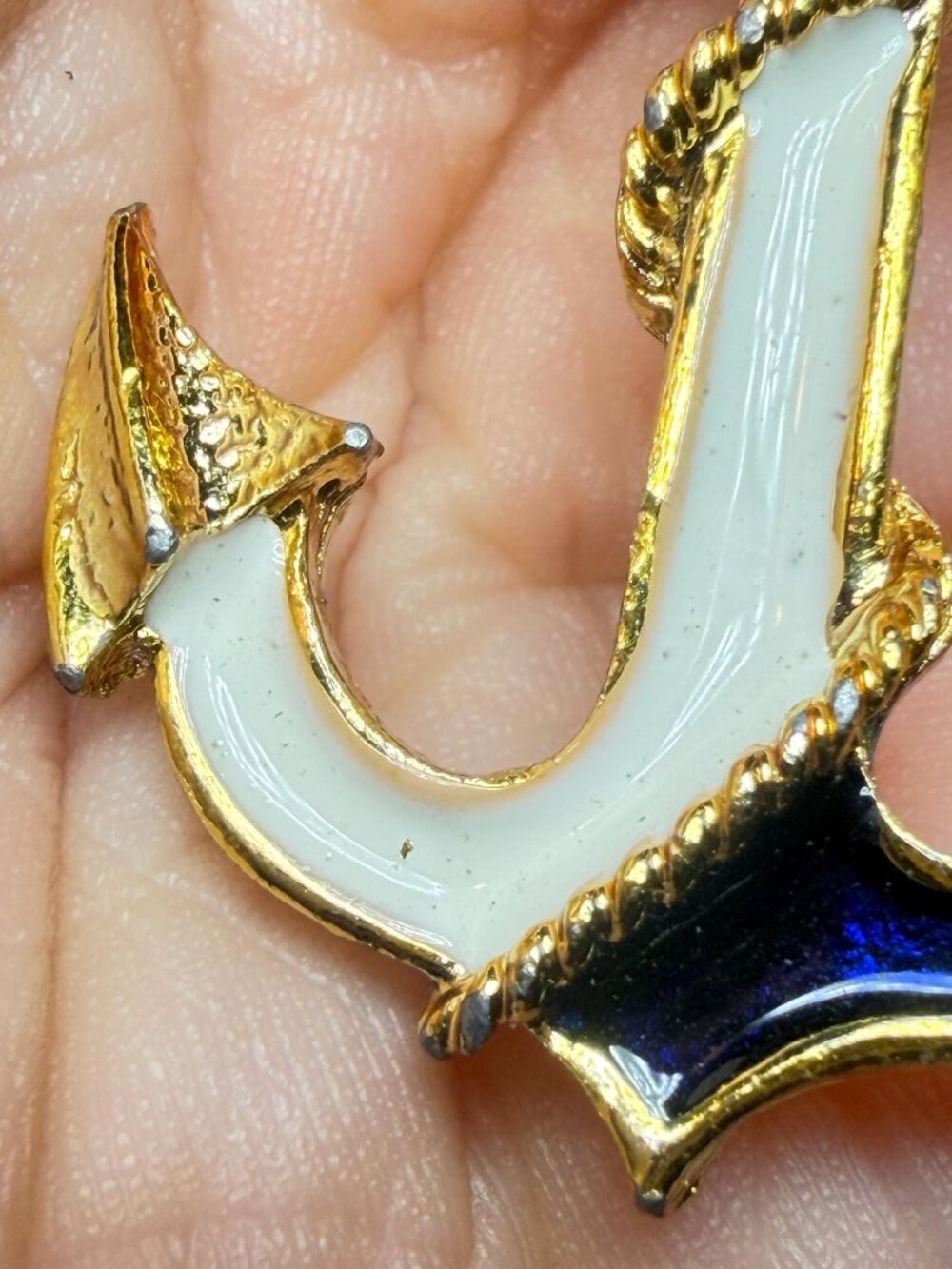 Vintage Anchor Brooch Red White Blue Enamel Nautical Pin - Picture 7 of 9